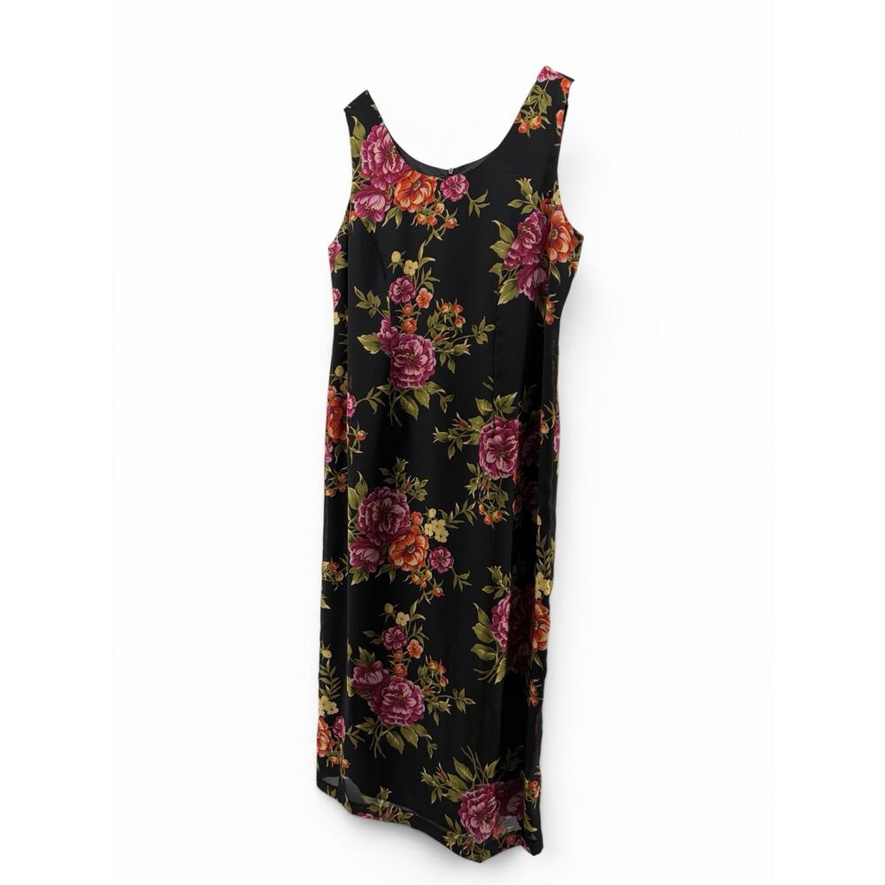 Vintage 90s Olivia Rose Floral Maxi Dress Black‎ Sleeveless Size 14P - Picture 5 of 9